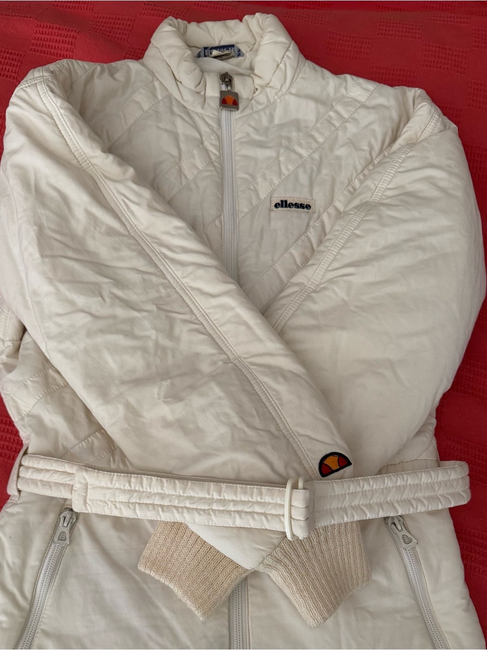 Ellesse Women's Vintage Italian designer Cream / off white Quilted Ski Jumpsuit